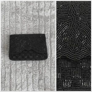 handmade vintage mini black beaded clutch